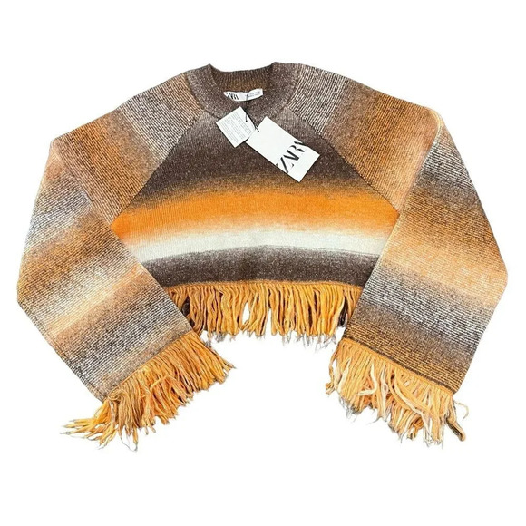 NWT Zara Blogger Favorite Fringed Cropped Sweater Size Small - Picture 2 of 5